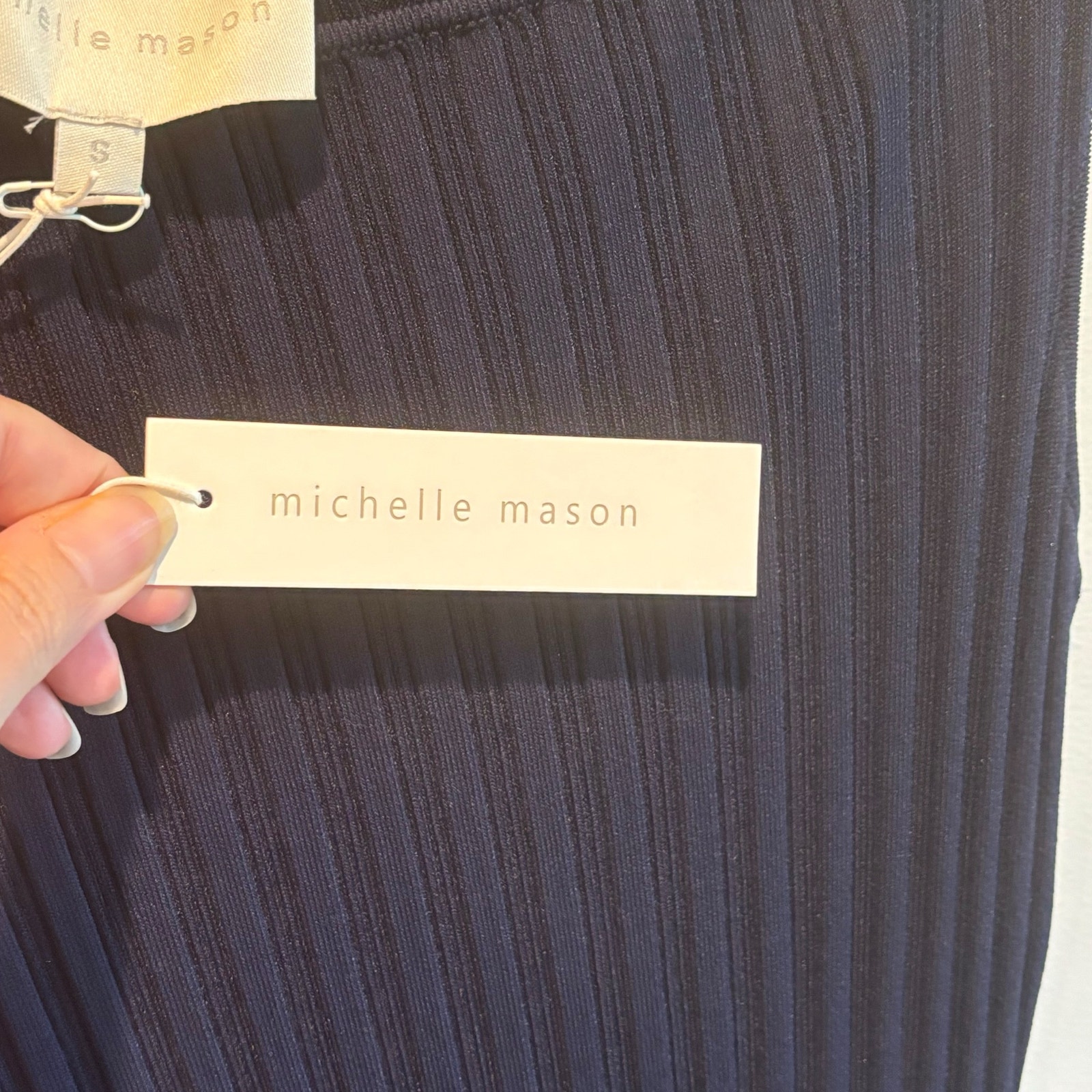 Michelle Mason Nwt Navy Ribbed Bodycon Midi Dress - Size Small — image 4 of 8